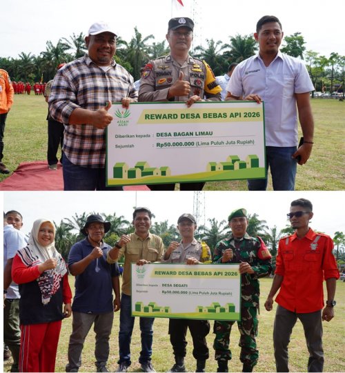 Desa Segati dan Desa Bagan Limau menerima Penghargaan Program Desa Bebas Api (DBA) 2025–2026 dari Asian Agri.