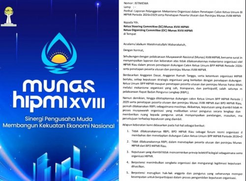 Sejumlah pengurus laporkan dugaan pelanggaran mekanisme di HIPMI Riau ke SC dan OC Munas XVIII (foto/ist)